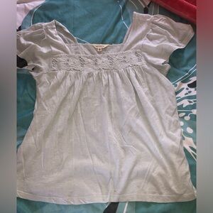 Lucky Brand Light Blue Lace-Trim Peasant Blouse